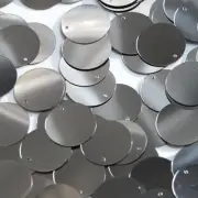 Round Flat Sequin 18mm Top Hole Hematite Shiny Gray Metallic. Made in USA
