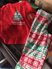 Jammies for your families Pajamas 2T Girls Red Xmas Trees Stars LS 2 Pc NWT