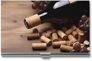 [VFMKT] Slim Metal Business Card Holder Portable Business Card Case Pocket Name Card Holder Wine Bottle Corks Grapes Wallet for Men Women Office Travel