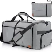 [Urtala] 100L Travel Duffle Bag for Men, 32” Large Duffel Bag for Travel with Shoe Compartment Foldable Collapsible Overnight Weekender Bag Gym Bag for Men Women Waterproof & Tear Resistant, Gray, Casual
