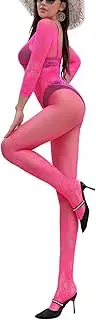 [LUCKELF] Womens Fishnet Body Stocking Off Shoulder Long Sleeve Bodysuit Sexy Lace Thigh High Lingerie