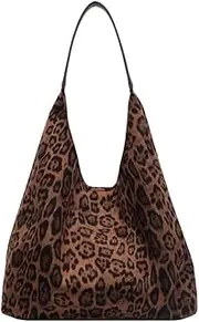 [Generic] Women Suede Shoulder Bag Leopard Print Hobo Bag Closure Purse and Handbag Satchel Bag for Work Travel