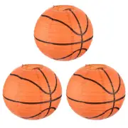 3Pcs 12in Basketball Paper Lantern, Orange Black