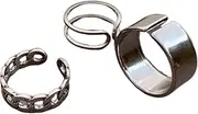 [Generic] Punk Retro Silver Knuckle Rings Set 3 Pcs Half Open Link Chain Index Finger Ring Carved Irregular Ring Band Boho Jewelry for Women Teens Men