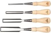 4 Piece Chisel Set 750 Series Socket Hornbeam Wood Handles Thin Blade Case