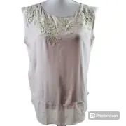 Ann Taylor LOFT Pastel Blush Pink Crochet Sleeveless Crepe Blouse in Medium NWT