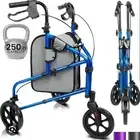 Vive Health Lightweight Folding 3 Wheel Rollator & Storage Blue