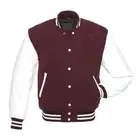 Varsity Letterman Bomber Jacket Maroon Wool & White Leather Sleeves Baseball