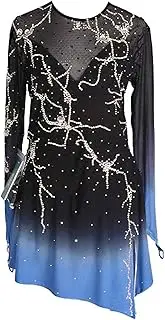 [Zagitova] Figure Skating Dress for Girls Gradient Patchwork Women Long Sleeve Ice Competition Dance Outfits Rhinestone
