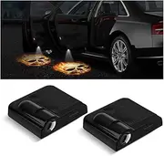 2Pcs Car Door Lights Logo Projector, Wireless LED Car Door Paste Welcome Courtesy Light, Holeless Magnet Sensor Ghost Shadow Welcome Lamp, Naruto Sharingan Light Accessories (Fire Skull)