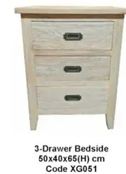 HAMPTON GREY WASHED OAK BEDSIDE TABLE 3 DRAWER
