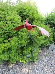 Wing Flapping Kinetic Metal Red Cardinal Rocking Yard Stake Wind Spinner