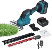 2-in-1 Hedge Trimmer & Grass Shears 21V Electric Shrub Trimmer Handheld Grass Cutter Lightweight Hedge Clippers with 2Pcs 4.0Ah Battery and Charger for Garden Yard and Lawn
