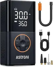 AstroAI Tyre Inflator Cordless Air Compressor, Portable Electric Bike Pump 150 PSI, with Digital Dual Values Display, Pressure Gauge, LEDLight, Rechargeable Tyre Pump for Car, Bike, Motorbike, Ball