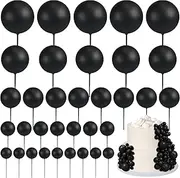 55 Pieces Mini Balls Cake Toppers 5 Sizes Foam Ball Cake Picks Cake Decorations Black Color Mini Balloons Stick Cake Cupcake Toppers for Xmas Baby Shower Girl Birthday Party Supplies (Black)