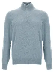 [Brunello Cucinelli] Brunello Cucinelli-Half-Zip Sweater Maglioni Celeste-Uomo 46IT