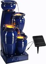 Teamson Home 28.74" 4-Tier Outdoor Solar Water Fountain with LED Lights, Navy