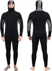 REALON Mens Wetsuit 5mm Full Scuba Diving Suit Front Zipper Hoodie Snorkeling Surfing Kayaking Canoeing Cold Water Wet Suits
