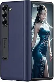 [TECSHINE] Leather Case for Samsung Galaxy Z Fold5, Hinged Cover for Samsung Galaxy Z Fold5 Phone, Bracket, Mobile Phone Shell, Support Frame, Leather Holster -Blue