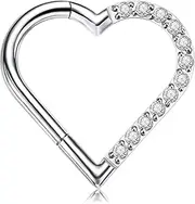 [FINE4U] Heart Daith Piercing Jewelry 16G 8mm 10mm Left Ear - ASTM F136 Titanium Clicker Daith Earrings for Women & Men