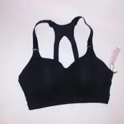 Victoria Secret Sports Bra 38DD Shine Strap Bling Solid Black Incredible Max New