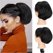 Messy Bun Hair Piece Chignon Scrunchie Straight Elastic Band Hair Bun Ponytail Extension Synthetic Short Straight Drawstring Ponytail Natural Black Chignon Updo Ponytail Hair Extension Bun Hair Piece