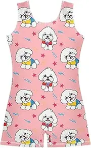 [ODAWA] Cute Cartoon Dogs Girls Gymnastics Leotards Biketard Unitard with Shorts Active Biketards 2-10 Years