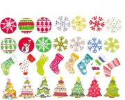 120-Pcs 1" Mixed Christmas Wooden Buttons | Christmas Tree Snowflake Stocking Be