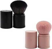 Retractable Kabuki Foundation Brush Travel Face Blush Brush for Mineral Powder, Contouring, Cream (Black + Pink 2Pcs)