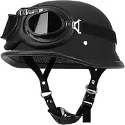 Open Face Motorcycle Half HelmetGerman Style ABS Shell Vintage Open Face Crusier Helmet Cap with Aviator Glasses, Retro Half Helmet ECE/DOT Approved A,XXL=63-64CM