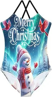 [RPLIFE] Kids Swim Suits Beach Swimsuit 3-10 Y with Adjustable Shoulder Strap, Christmas Cute Snowman Birds