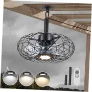 Black Outdoor Ceiling Fans with LED Light, 15" Waterproof Gazebo Fan Plug in