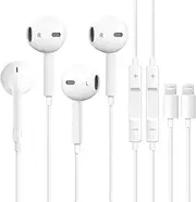 Apple Earbuds 2 Pack [Apple MFi Certified] Wired Earphones (Built-in Microphone & Volume Control) Noise Canceling Isolating Lightning Headphones Compatible with iPhone 14/13/12/11/SE/X/XR/XS/8/7