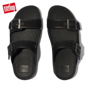 【FitFlop】GOGH MOC MENS BUCKLE CANVAS SLIDES扣環帆布造型雙帶涼鞋-男(黑色)