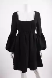 Cinq a Sept Womens Dorina Babydoll Crepe Mini Dress Lantern Sleeve 10 Black NWT