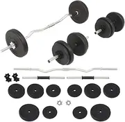 vidaXL Durable Cement and Steel Barbell and Dumbbell Set - 30 kg - Versatile Training Equipment for Full-body Workouts