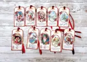 10-Christmas-Vintage-Santa-Junk Journal-Linen Cardstock-Gift-Hang-Tags