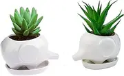 wish you have a nice day Set of 2 Cute Elephant Flower Pot,Modern White Ceramic Succulent Planter Pots/Tiny Flower Plant Containers (elephant)