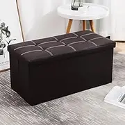 Hbluefat 30 Inches Folding Storage Ottoman Bench, Faux Leather Footrest, Padded Seat Chest for for Living Room, Bedroom, Entryway (110L,Brown)