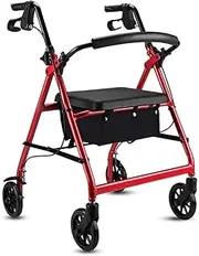 Elderly Walker, Aluminum Foldable Walking Mobility Aid Walker Rollator Shopping Trolley with Seat and Handbrake for Elderly Adult Walking Frame (Red) Interesting