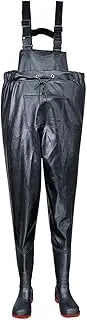 Portwest FW74 Steel PVC Chest Wader Waterproof Safety Workwear Steel Toecap Midsole Slip-Resistant Fuel Oil Resistant Adjustable Straps Durable Heavy-Duty Protection Comfortable Fit, Black, 43