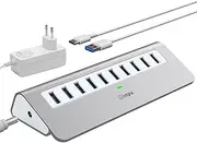 Hub USB with Power Supply 10 Gbps, intpw 10 Ports USB 3.1 Hub with 36 W Power Adapter, Type A and Type C Cable, Aluminium USB Hub Active Pour Ordinateur Portable, MacBook et Ordinateur de Bureau