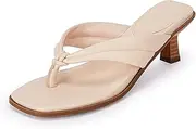 Ownmeen Womens Kitten Heel Thong Sandals Flip Flops Slip On Square Open Toe Slippers Low Stacked Heeled Mules