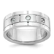 14k White Gold Men's Polished and Satin 1/6 carat Diamond Complete Ring
