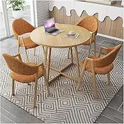 Modern 4 Piece Dining Set with Round Table Reception Desk and Chairs Ideal for Kitchen Living Room Restaurant or Cafe Stylish and Functional Furniture (Color:)