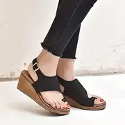 [XWCG] Wedge Sandals for Women Ankle Strap Sandals Open Toe Orthopedic Correction Summer Platform Shoes Sandal Casual Bunion Flip Flops Shoes,Black,US10/EU42