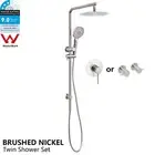 Brushed Nickel Twin Shower Set 10'' Rain Head Handset Slide Rail Round Mixer/Tap