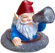 Solar Powered Gnome in Manhole Cover LED Garden Light Decor