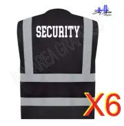 Black Security Safety Vest – High Visibility with Reflective Strips & Pockets 6x