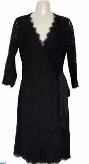 Diane von Furstenberg DVF Black Julianna 3/4 Sleeve Wrap Dress Size 2 Nee Tags